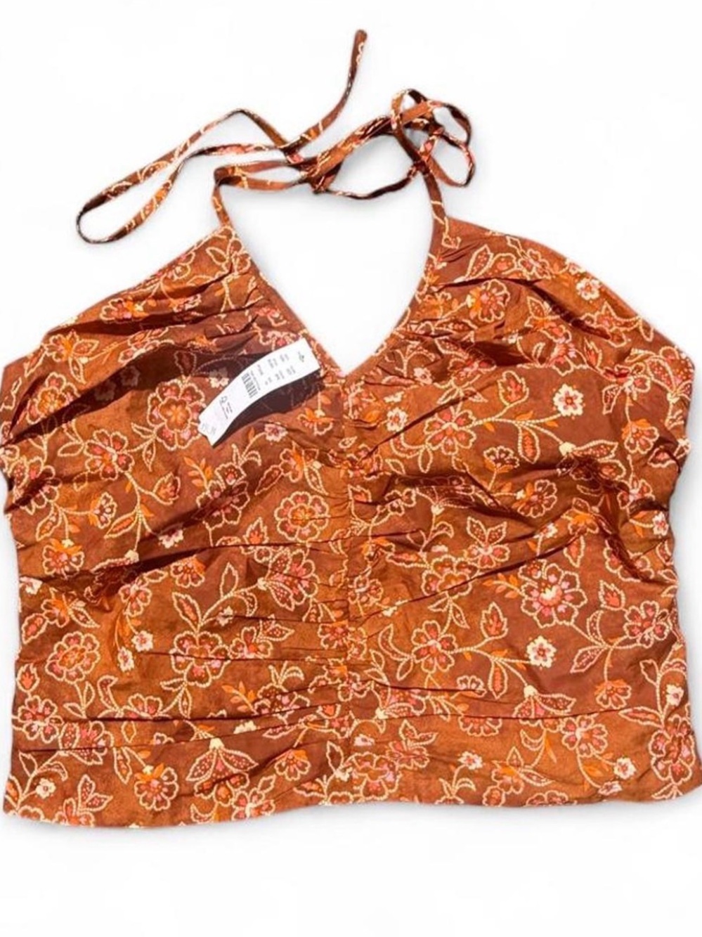 NWT J Crew Re-Imagined rust Floral Halter Crop Top brown vines ruched